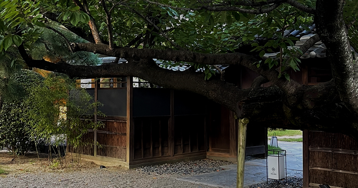 広島県尾道市に佇む Ryokan 尾道西山 の庭と日本建築。木々に包まれた静かな佇まいが印象的な和の宿